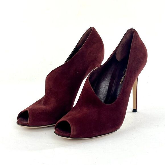 Gianvito Rossi Suede Peep Toe Stiletto Pumps in Red Size 40/9.5 - Picture 1 of 12